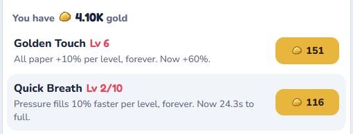 Gold perks Golden Touch and Quick Breath