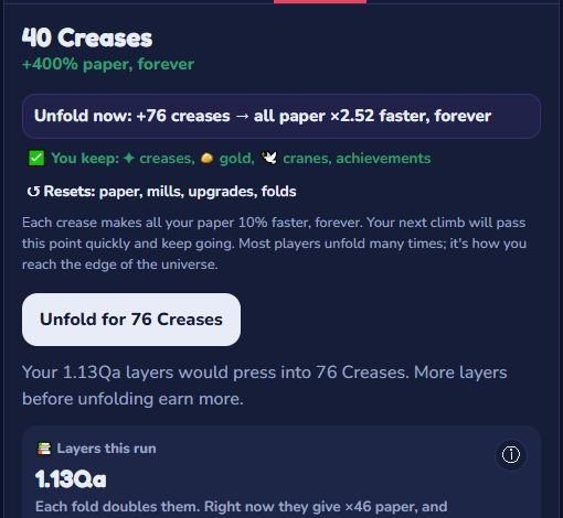 The Unfold tab later in the game, with creases owned