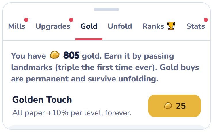 The Gold tab: permanent perks bought with gold