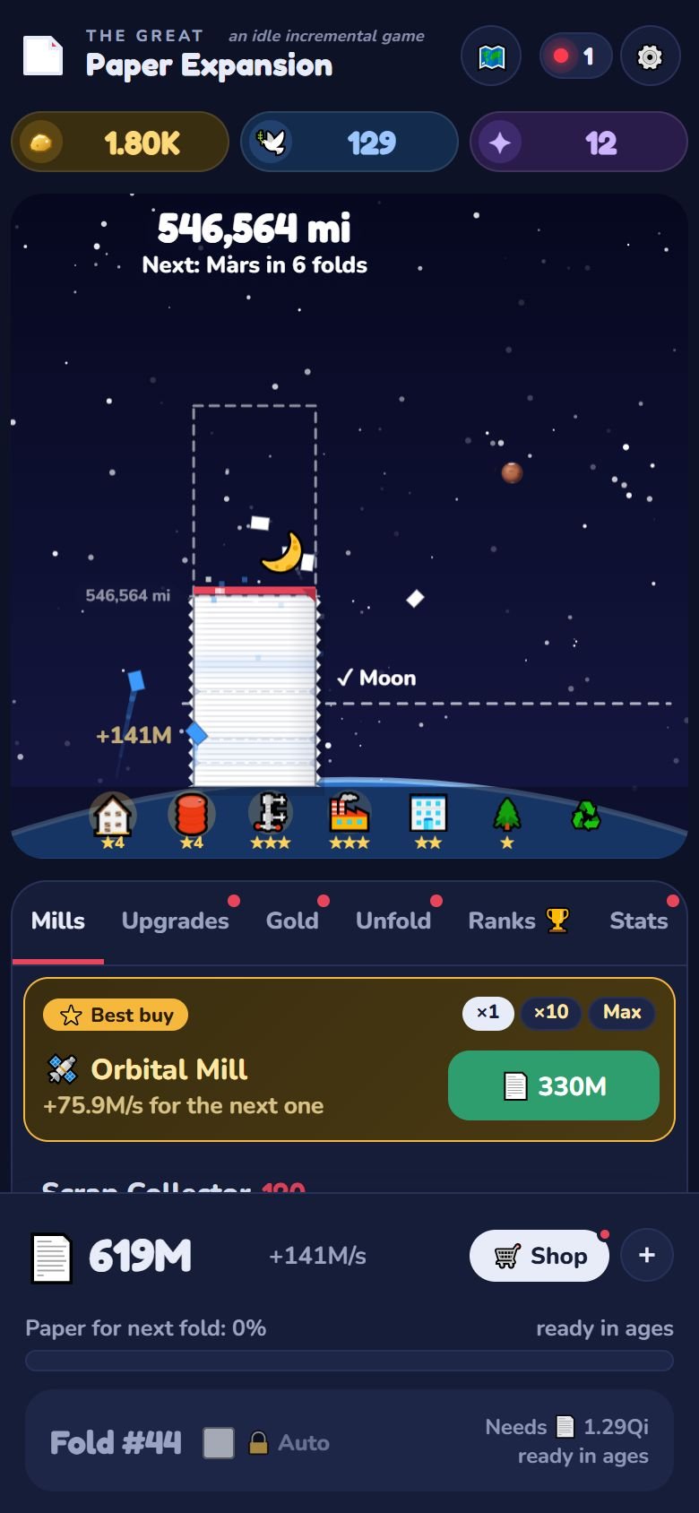 Paper folded 42 times reaching past the Moon, with mills making paper by the trillion