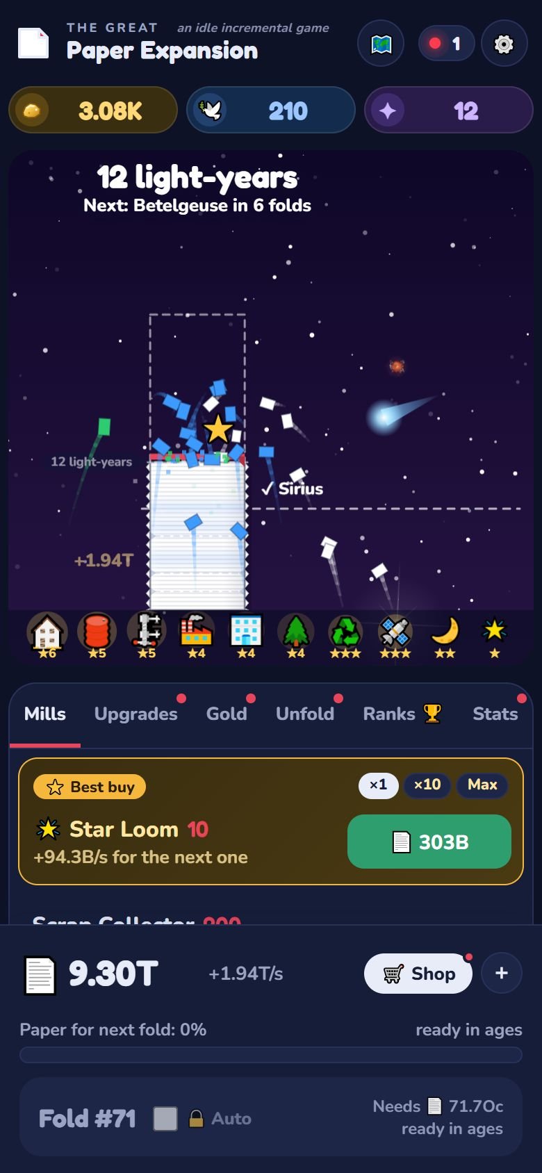 The paper stack out among the stars, passing Sirius